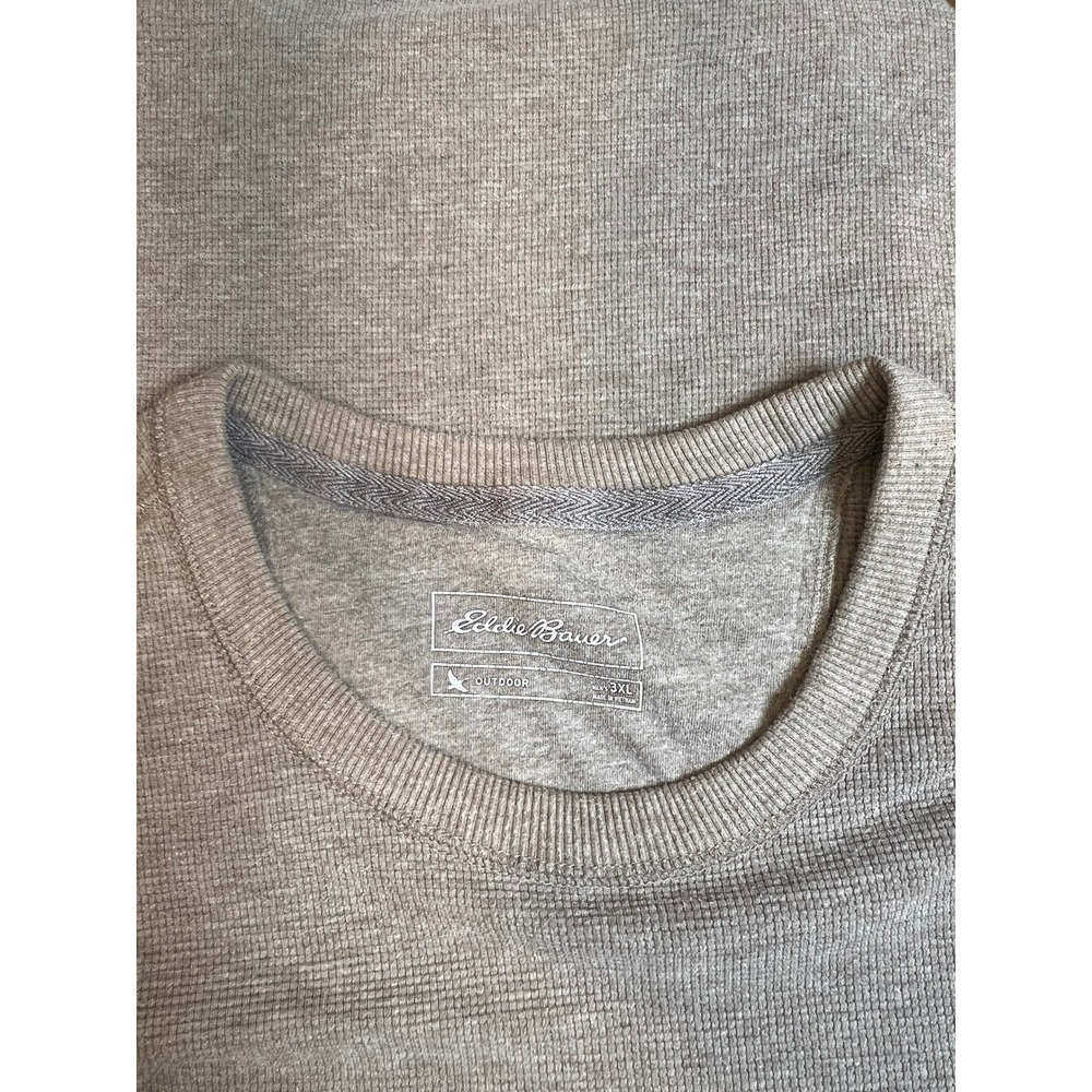 Eddie Bauer Waffle Thermal 3XL Taupe Greige Oversized Slouchy Grunge Baggy Crew - Picture 4 of 13